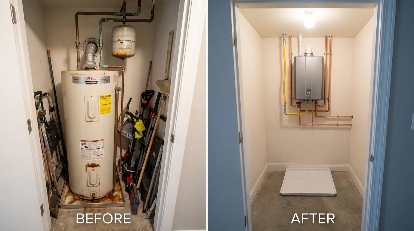 Tank water heater versus wall-mounted tankless unit comparison for Pine, AZ homeowners